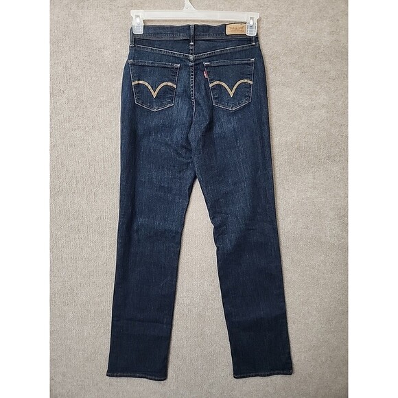Levis Perfectly Slimming 512 Straight Leg Jeans Womens 4 Blue Dark Wash Stretch - Picture 4 of 9